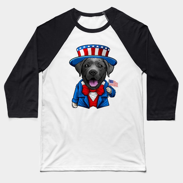 Fourth of July Black Labrador Retriever Baseball T-Shirt by whyitsme